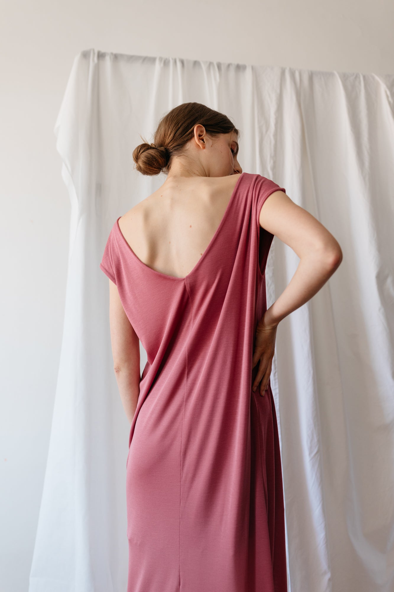 adva studios, ADVA, tencel dress, pink dress, essentials, sustainable dress, dress on sale, sustainable clothing, ethically made, made in london, london fashion